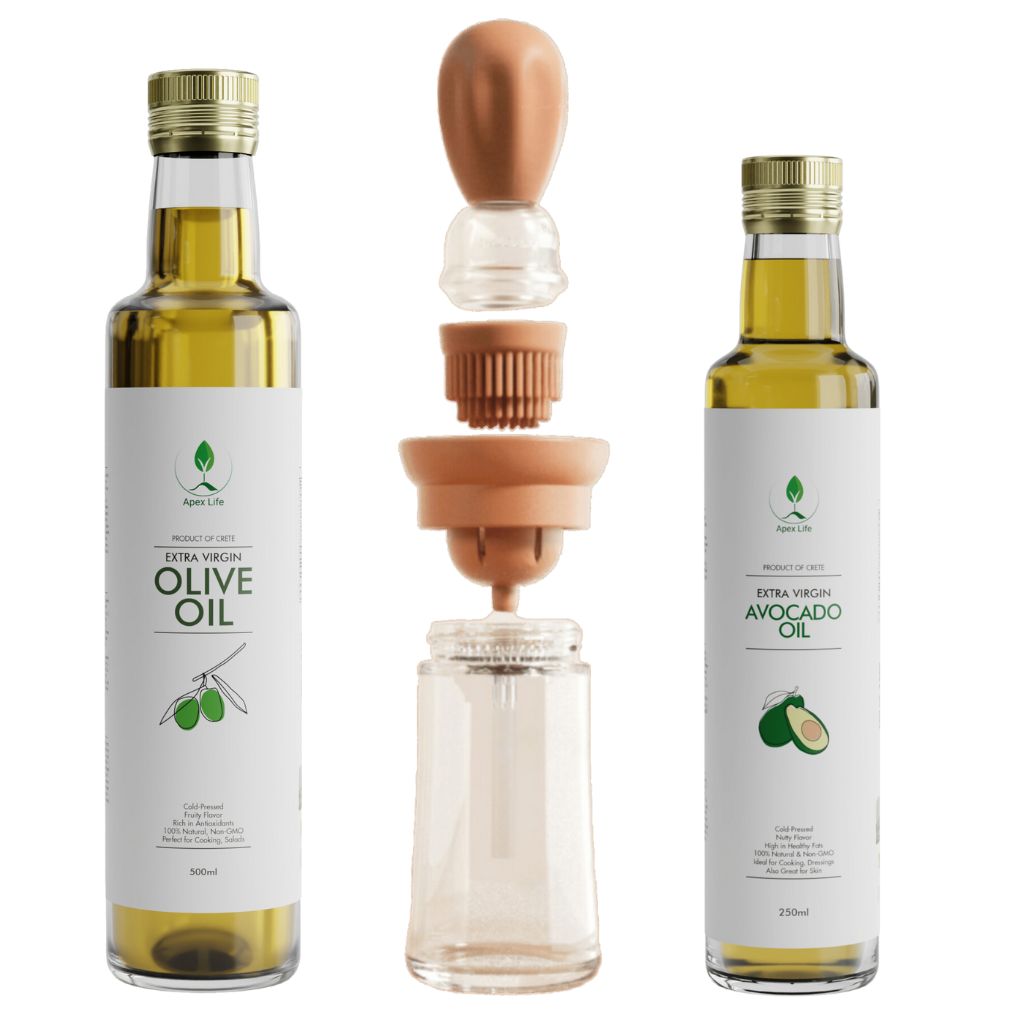 SET - DELUXE KOOK ESSENTIALS - AVOCADO- & OLIJFOLIE met EXTRA DISPENSER & KWAST